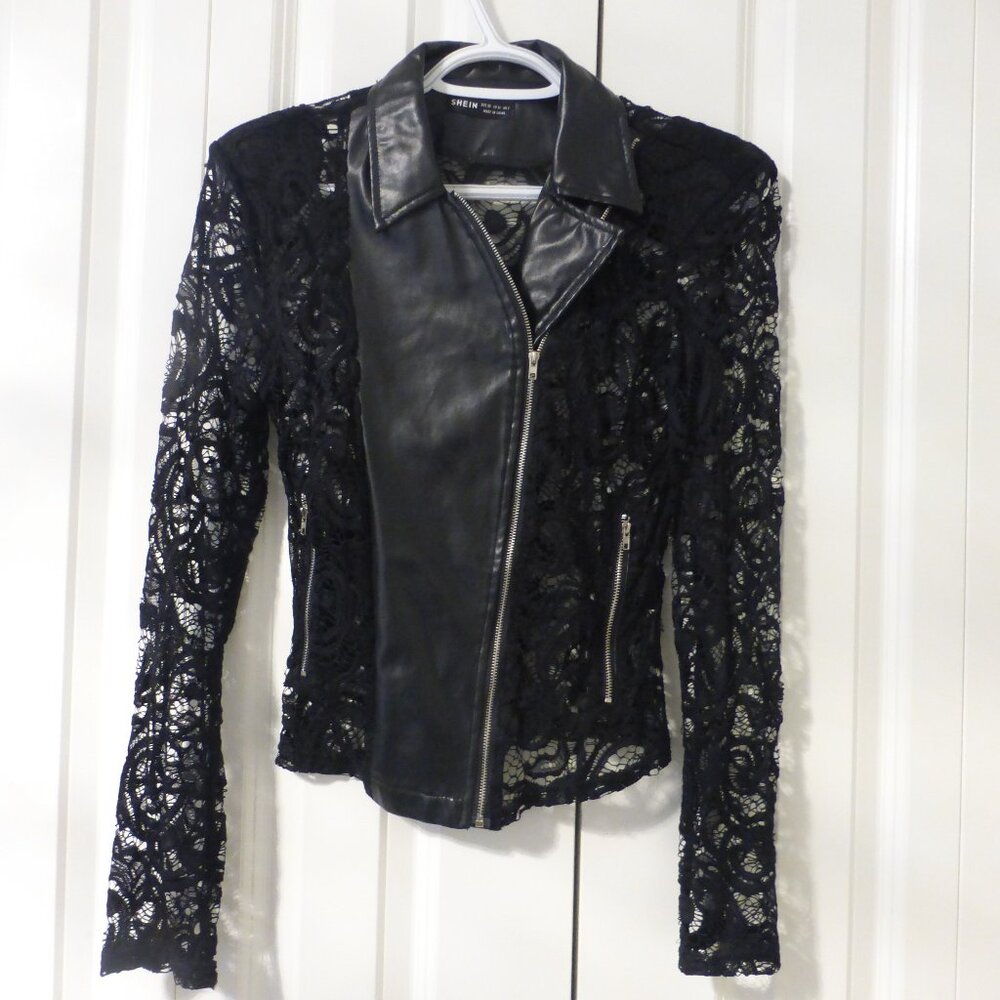 SHEIN black lace and faux leather jacket